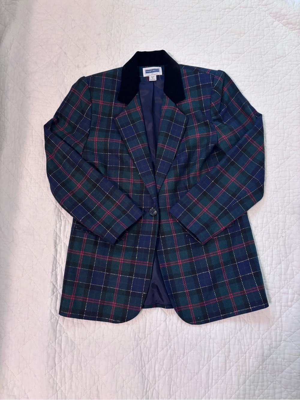 Vintage Prophecy by Sag Harbor Tartan Blazer Velvet Collar Size 6